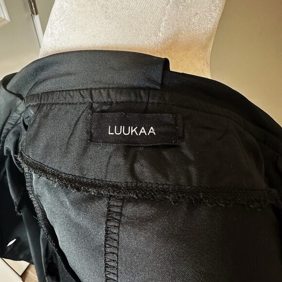 LUUKAA France Mixed Media Black Jacket Pleated Collar Stretch Size 4 Lagenlook - Picture 8 of 16